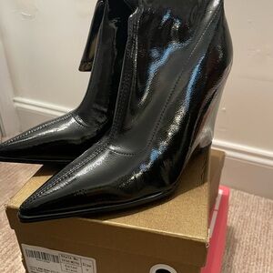 Vivianly Black Patent Heeled Boots